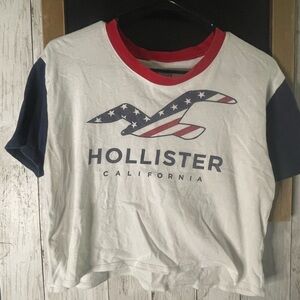 Hollister Women's Short Sleeve Y2K Crop Top S White Red Blue America Americana
